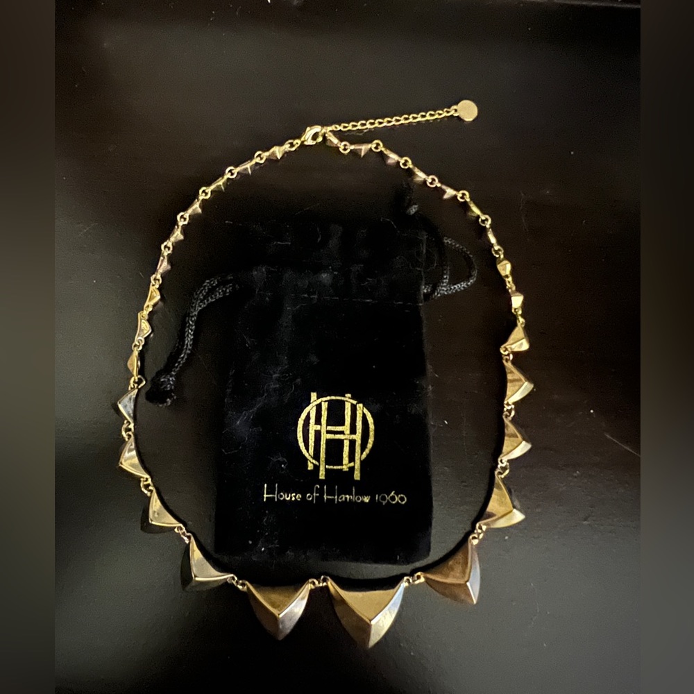 House of Harlow 1960 gold triangle necklace with bag GREAT CONDITION